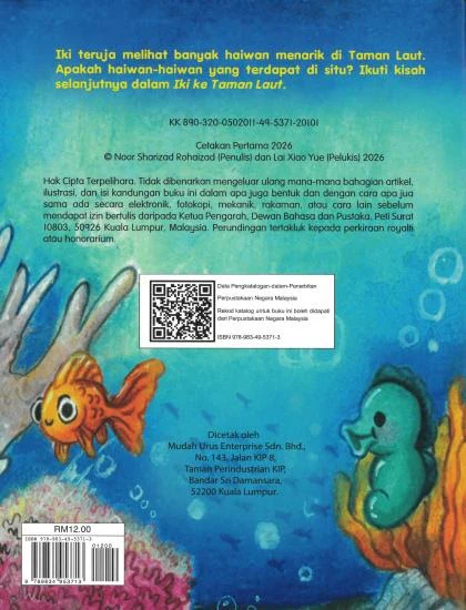 Back cover of Iki ke Taman Laut with its Malay synopsis and sea animals