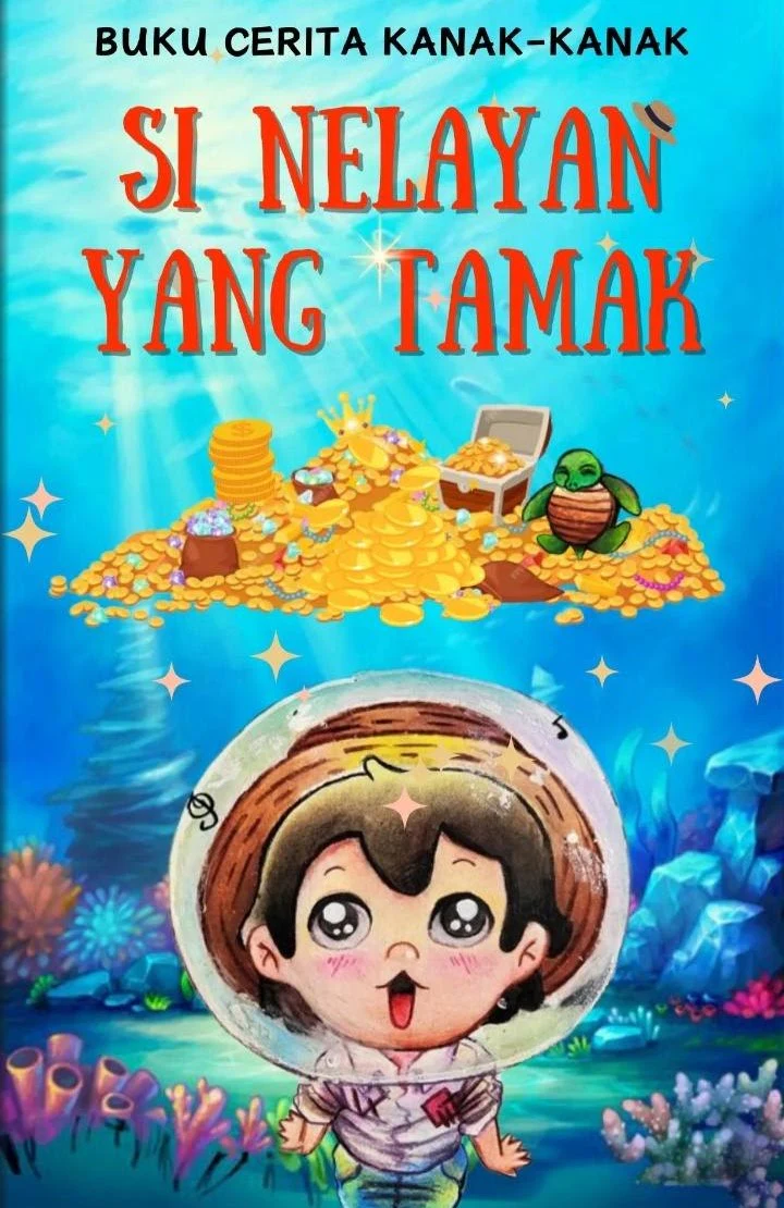 Illustrated cover of Si Nelayan Yang Tamak showing a fisherman at sea
