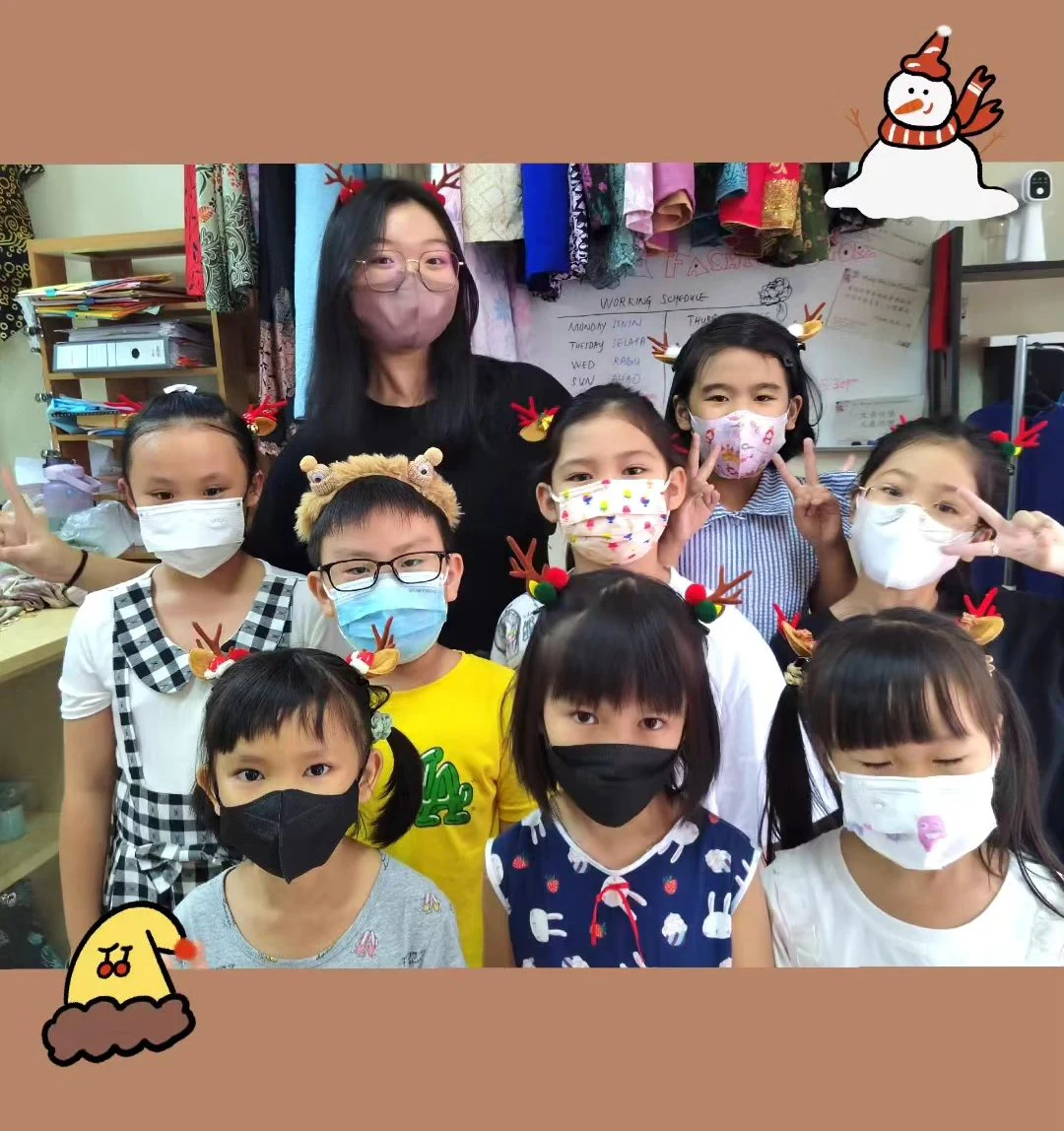 Teacher and students gathered together after an art class